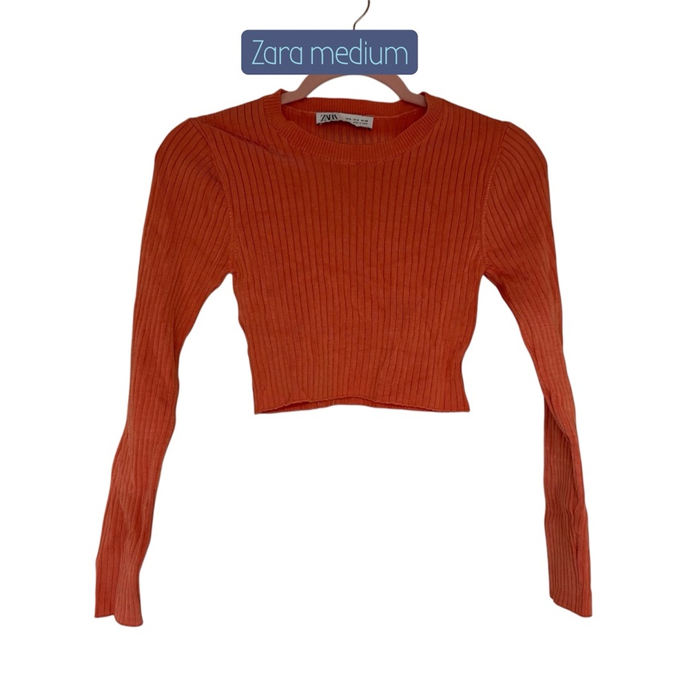 Zara Women's Ribbed Long Sleeve Crop Top